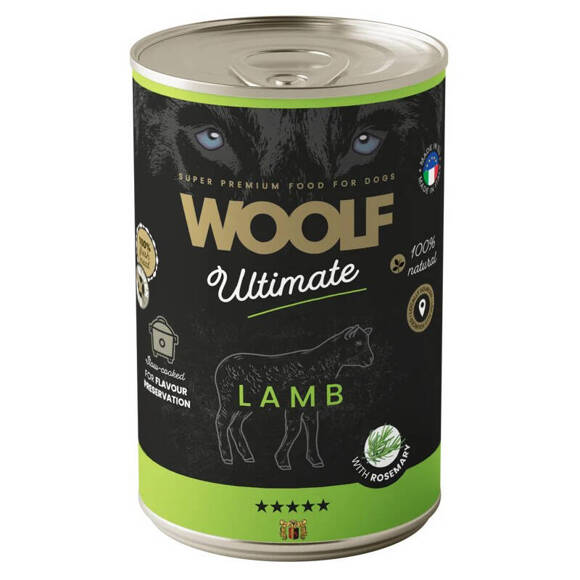 Woolf Ultimate Dog Adult Lamb with rosemary - bezglutenowa, pełnoporcjowa karma wilgotna z jagnięciną i rozmarynem dla dorosłych psów, 400g